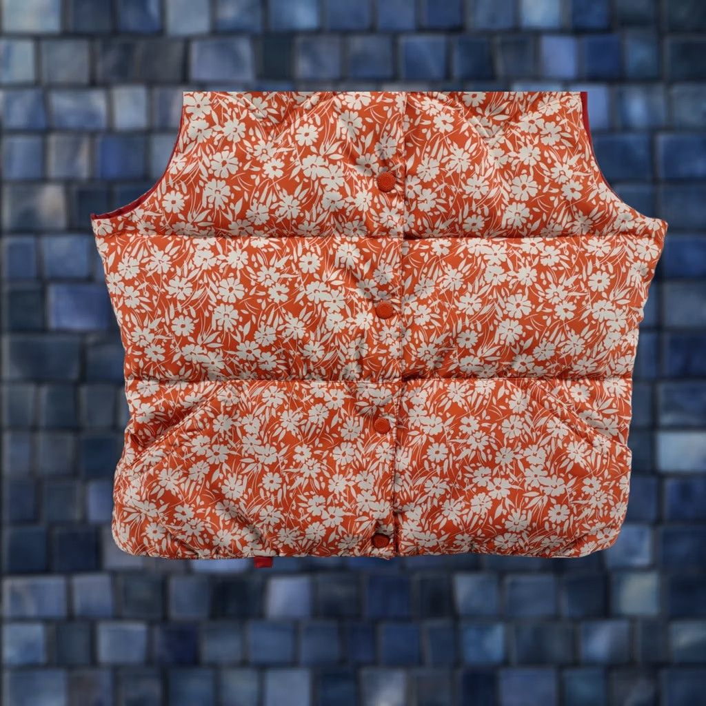 American Eagle Outfitters American Eagle Reversible Puffer Quilt Puff Floral Snap Vest Orange Full Zip Shirt Womens M Multicolor 90s? Size M / US 6-8 / IT 42-44 - 1 Thumbnail