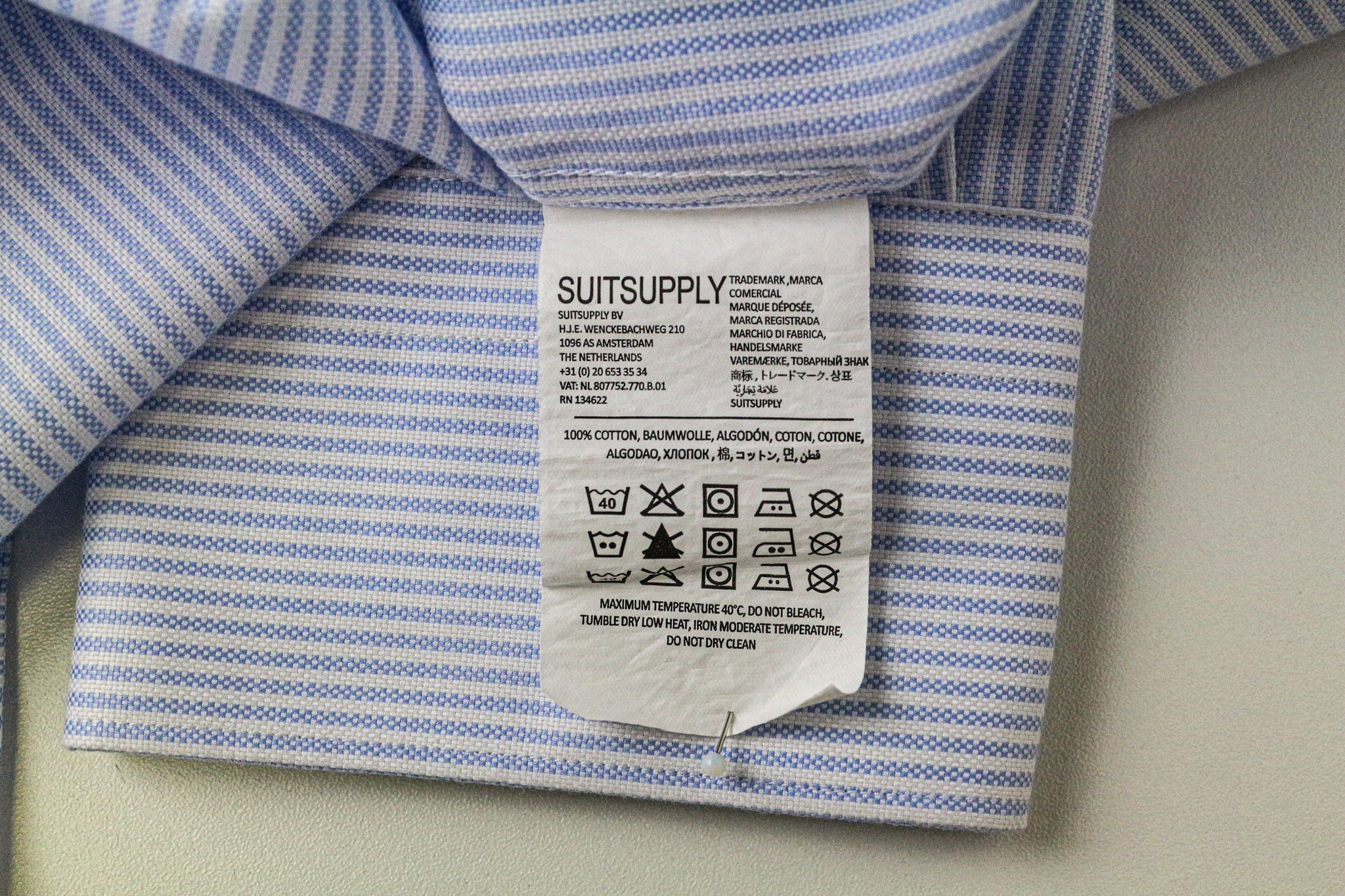 Suitsupply 45/17 3/4 Extra Slim Blue Cotton Striped Shirt 78227 Size 44R - 6 Thumbnail