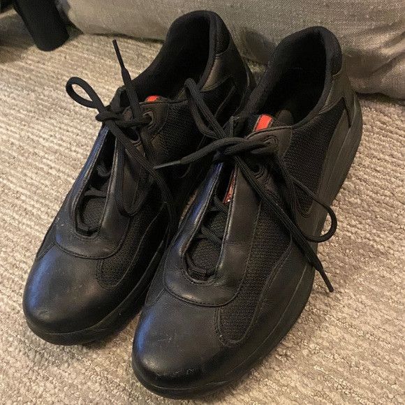 Prada Prada America's Cup Black Red 9 Leather Low Tops Size US 9 / EU 42 - 1 Thumbnail