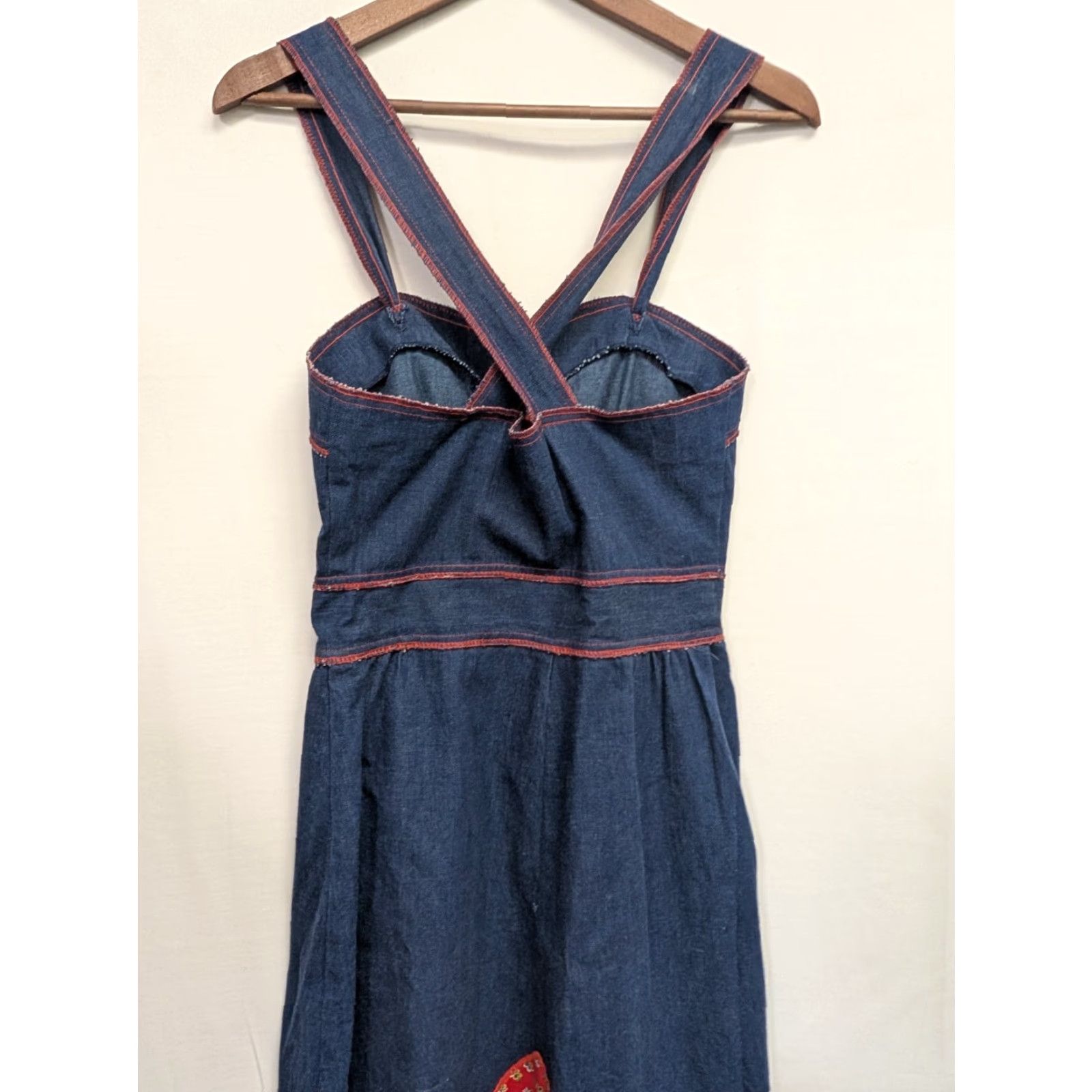 Denime VINTAGE 70s Jean Pinup Dress Day Dress Womens M 9 Denim Chambray Patches Overall Size 30" / US 8 / IT 44 - 7 Thumbnail