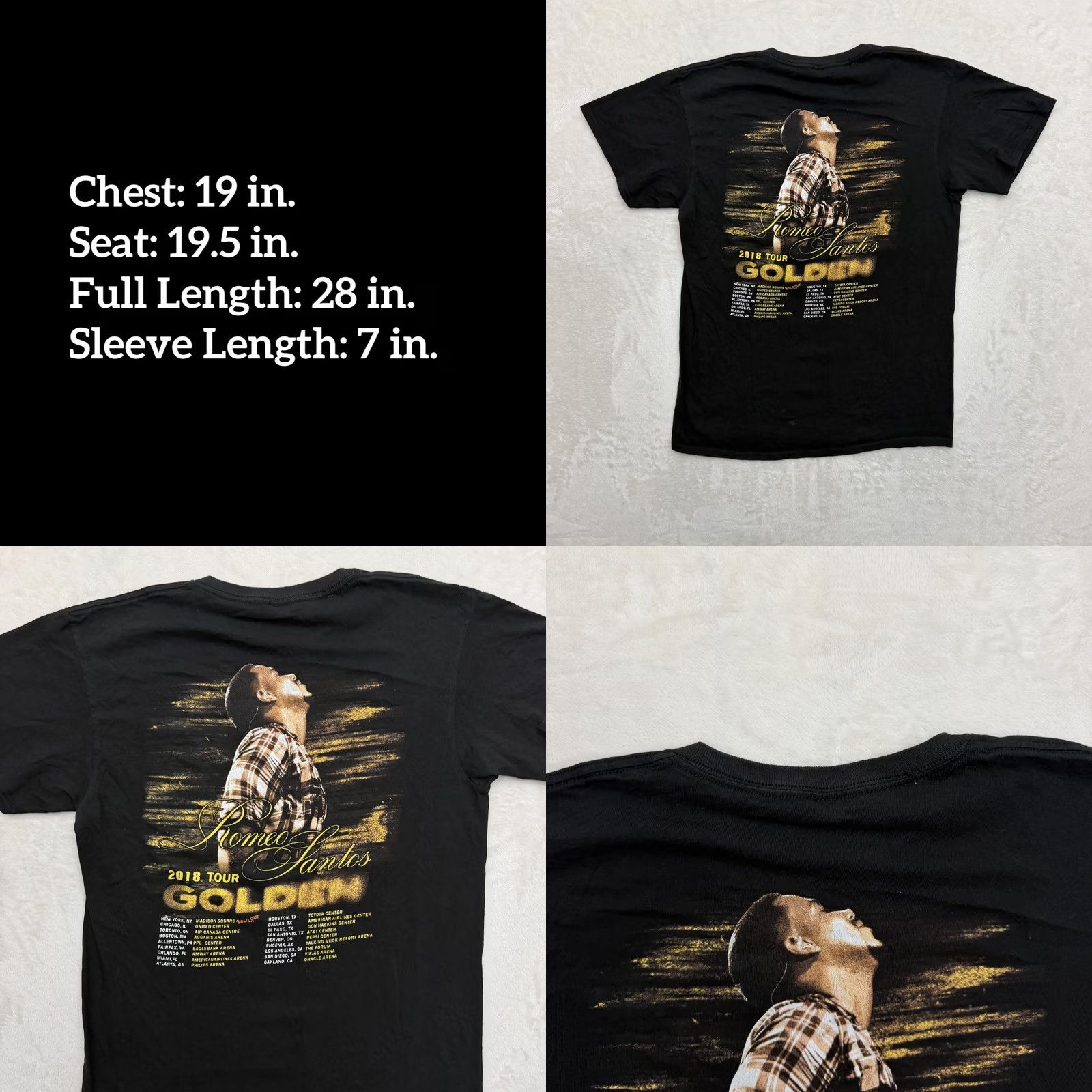 Vintage Romeo Santos Golden Tour 2018 Shirt Mens Medium Black Delta Pro Weight Concert Collection Graphic Print Crew Neck T-Shirt Music Tour Size US M / EU 48-50 / 2 - 8 Thumbnail