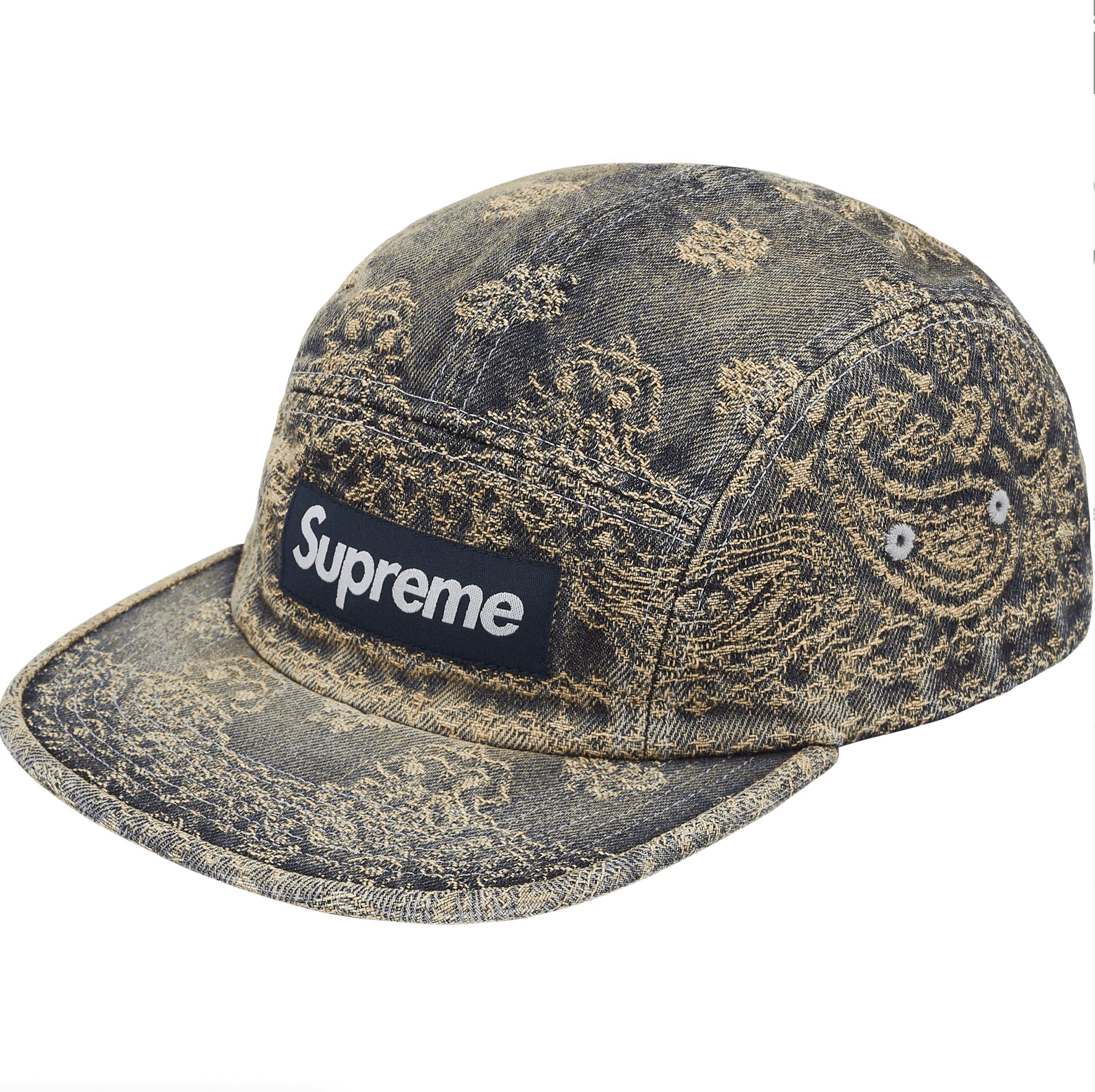 Supreme Jacquard Denim Bandana Camp Cap in Dirty Indigo Blue