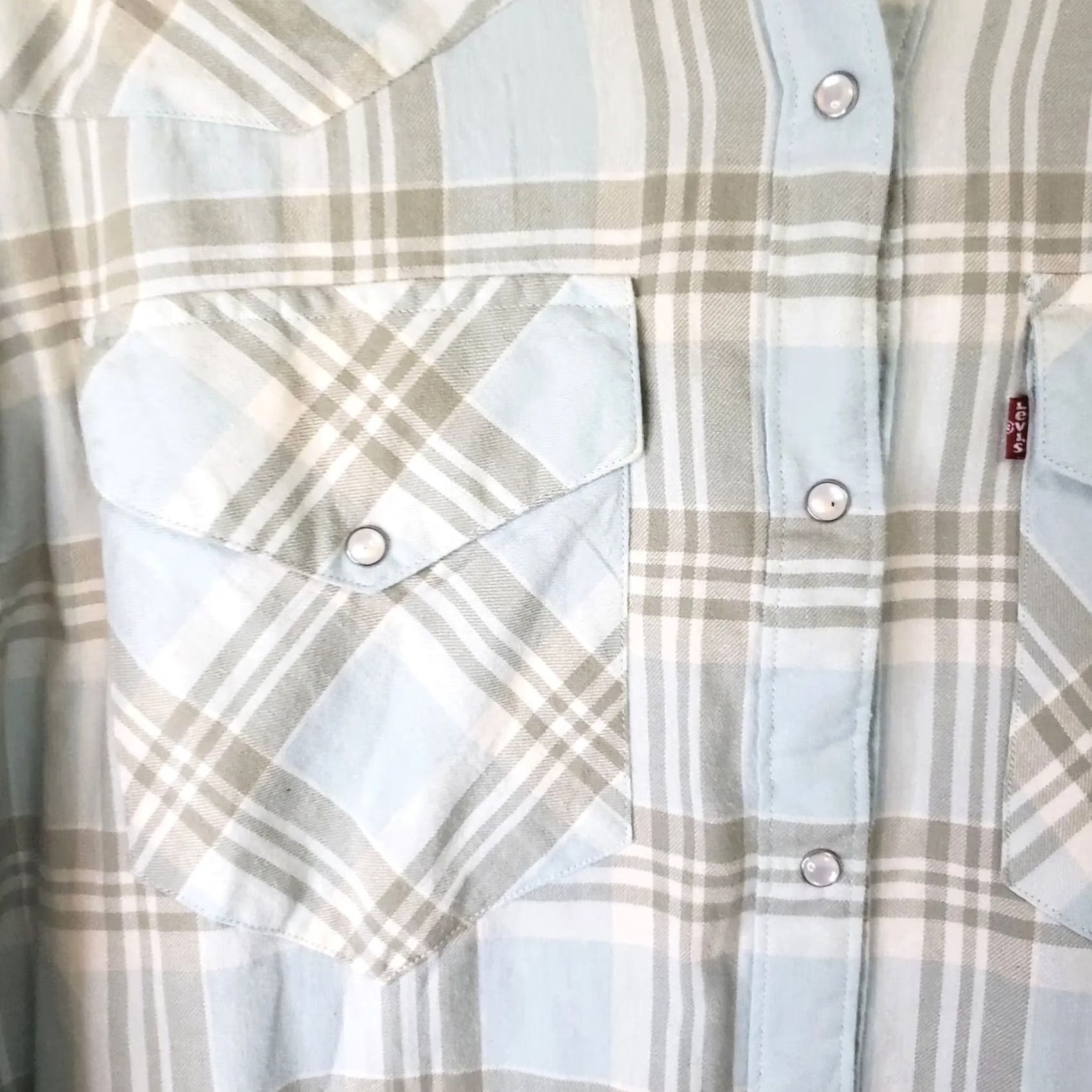 Levi's VINTAGE Levis Shirt Women M Blue White Plaid Button Up Flannel Relaxed Pearl Snap Levi's Logo Casual Sleeve Cotton Fall Winter Spring Size M / US 6-8 / IT 42-44 - 4 Thumbnail
