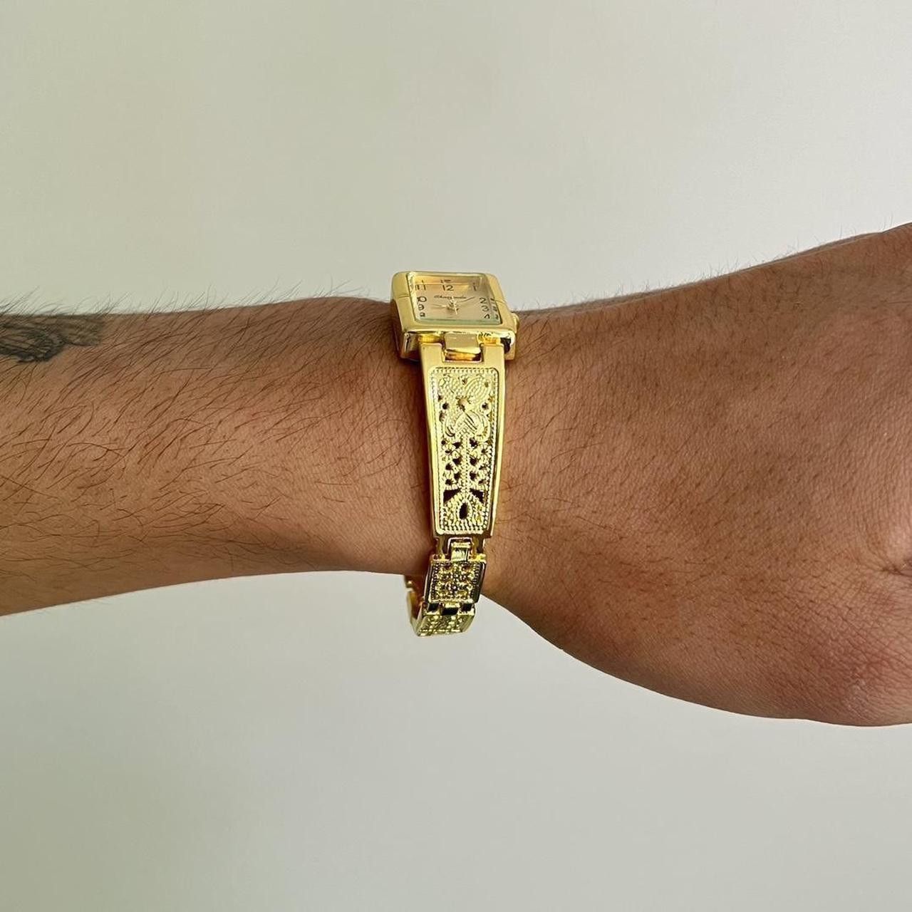 Japanese Brand y2k gold rectangle stainless steel quartz luxury watch Size ONE SIZE - 2 Thumbnail