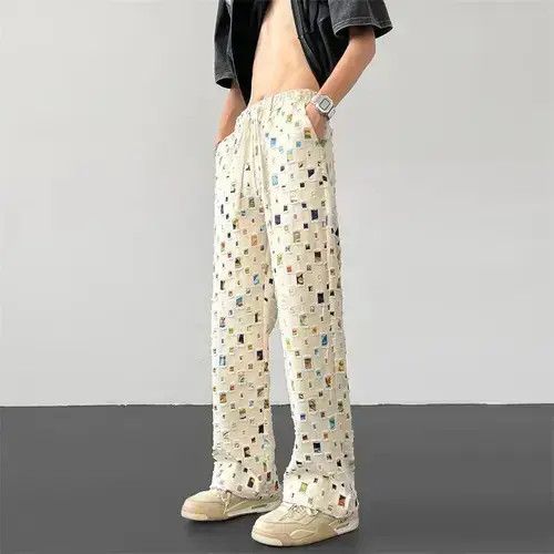 VIBE Men Loose Straight Elastic Waist Pants Retro Size US 32 / EU 48 - 1 Thumbnail