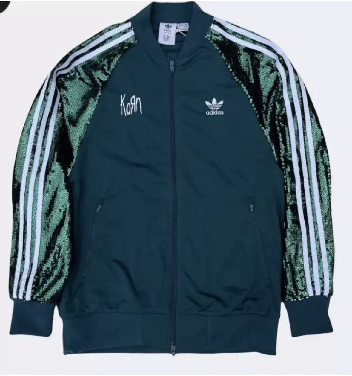 image of Korn Adidas Track Jacket Green Sequin Size L New Confirmed, Men's