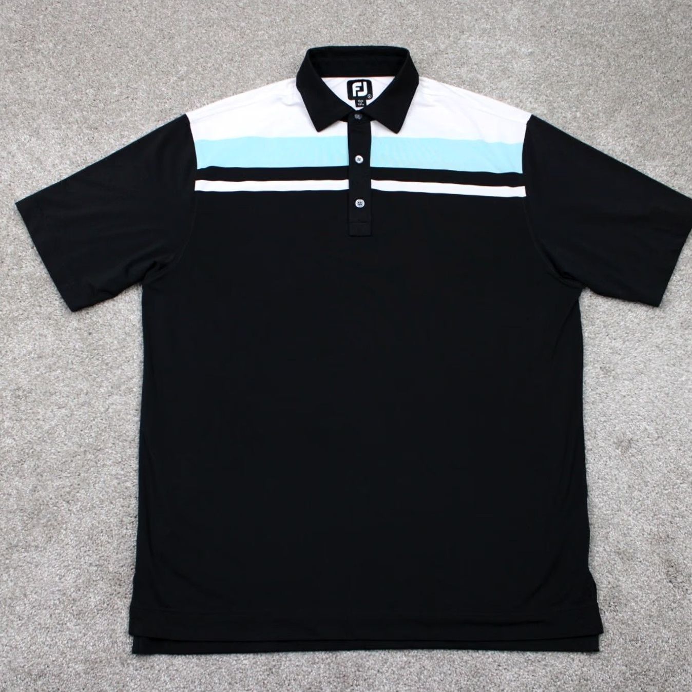 Footjoy FootJoy Polo Shirt Mens Large Black/Blue/White Polyester Stretch S/S Golf Size US L / EU 52-54 / 3 - 2 Thumbnail