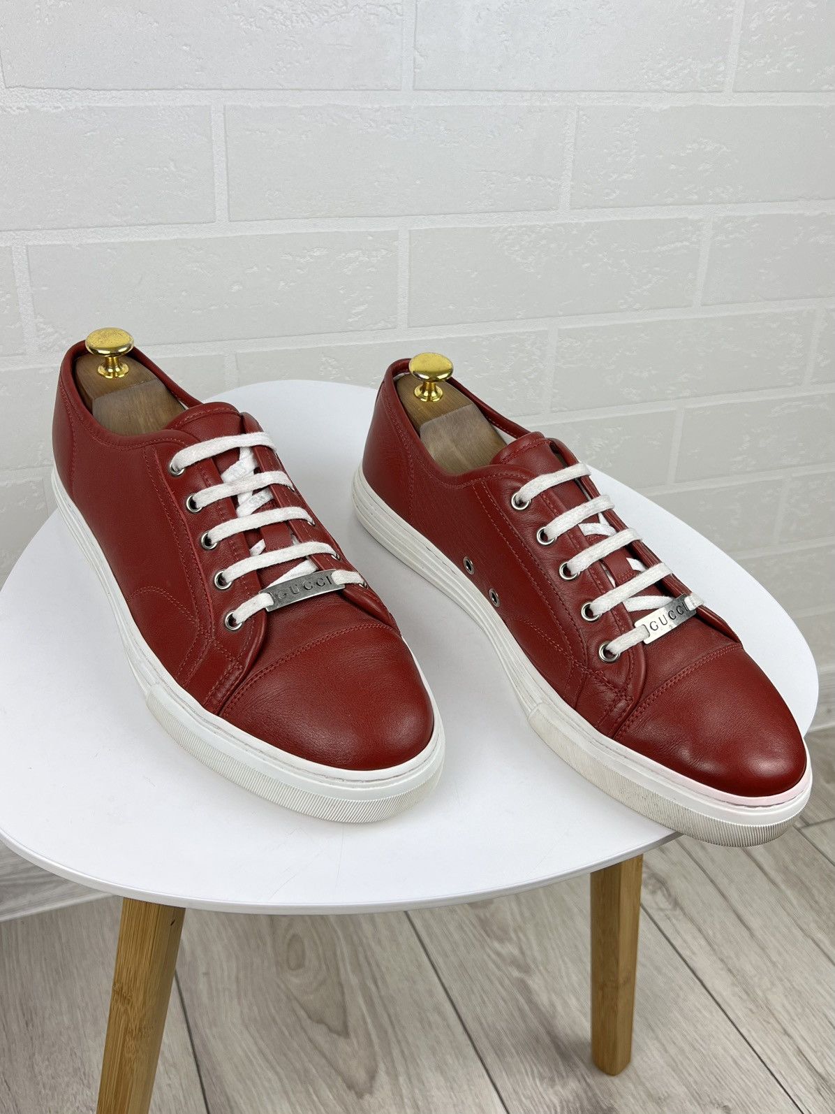 Gucci GUCCI Sneakers Low Top Leather GG Miro Soft Metal Logo Red Size US 8.5 / EU 41-42 - 2 Thumbnail