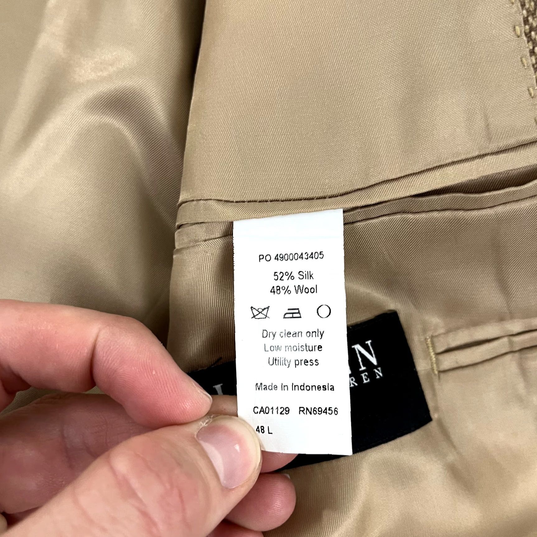 Ralph Lauren LAUREN RALPH LAUREN Blazer Mens 48 Slim Brown Herringbone Silk Wool Double-Vented Size 48R - 5 Thumbnail