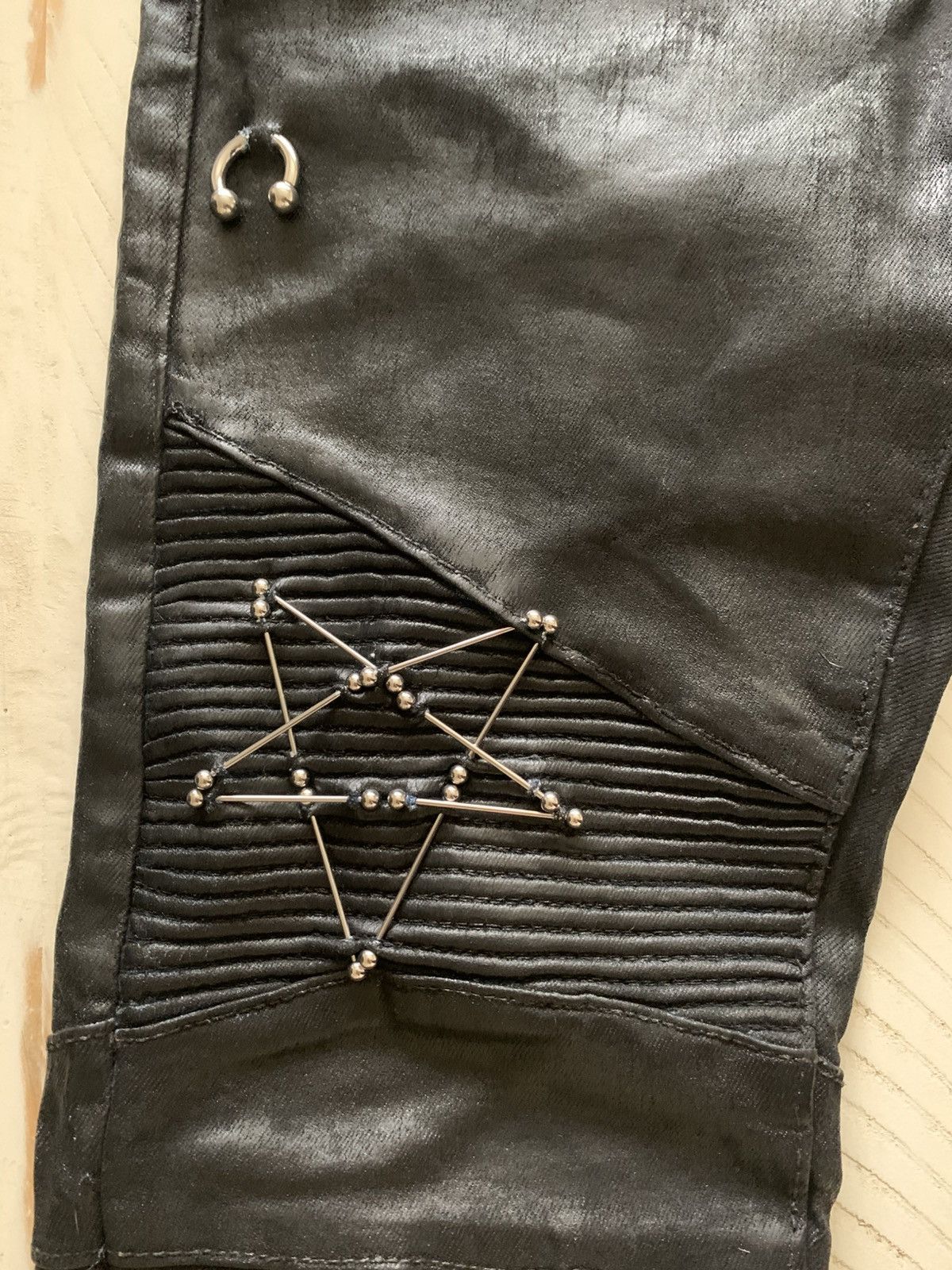 Balmain Balmain Like Biker Jeans Waxed Pierced Spiked Fashion Punk Size US 30 / EU 46 - 7 Thumbnail