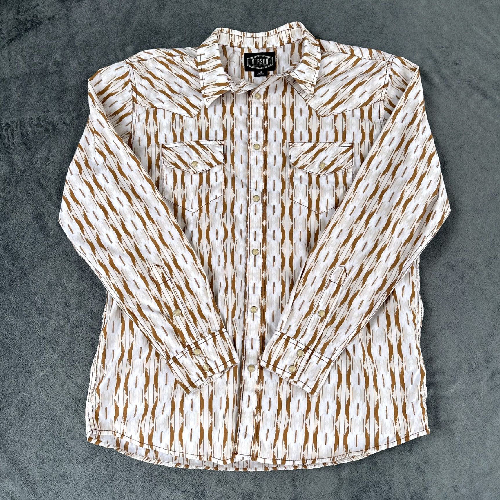 Vintage Gibson Shirt Mens Medium Pearl Snap White Brown Aztec Geometric Rockabilly Rodeo Size US M / EU 48-50 / 2 - 2 Thumbnail