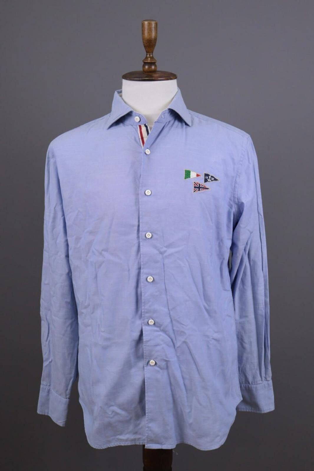 Designer Boggi Milano Blue Flag Long Sleeve Button Down Shirt Size 39 Size US M / EU 48-50 / 2 - 1 Thumbnail