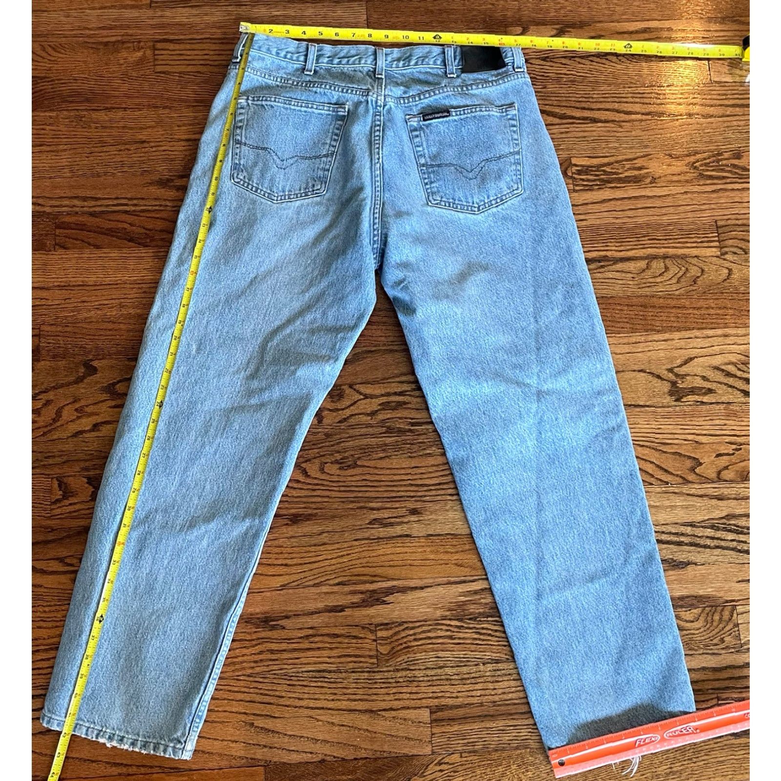 Harley Davidson Harley-Davidson Jeans Men 36x31 Blue Denim Straight Leg 5-Pocket Bootcut Distressed Logo Belt Loops Leather/Metal Accents Motorcycle Biker Size US 36 / EU 52 - 7 Thumbnail