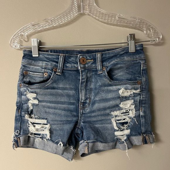 American Eagle Outfitters American Eagle Next Level Stretch Midi Ripped Jean Shorts Size 26" / US 2 / IT 38 - 1 Thumbnail