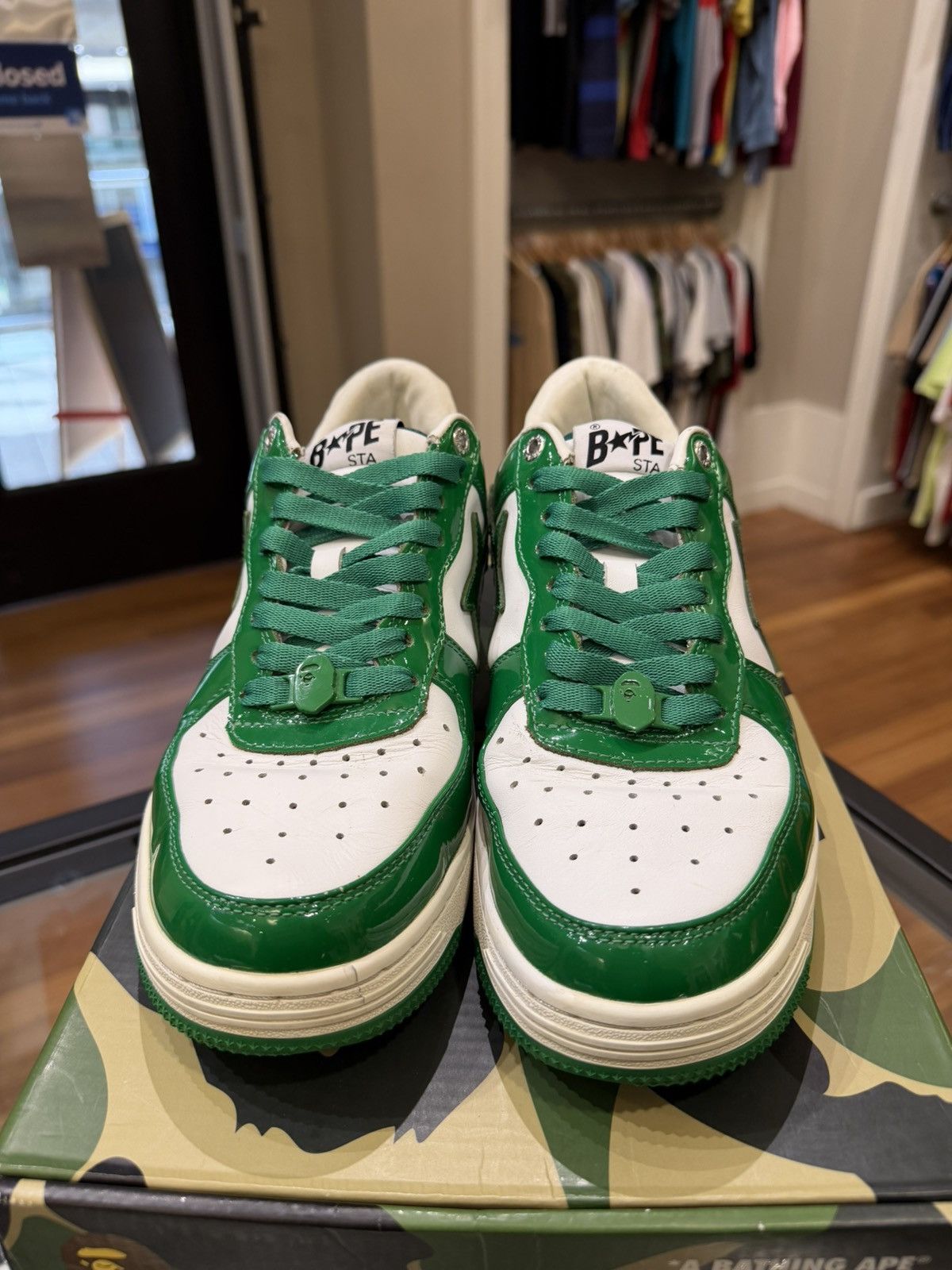 Bape Sta Patent Leather Sneaker - Green White