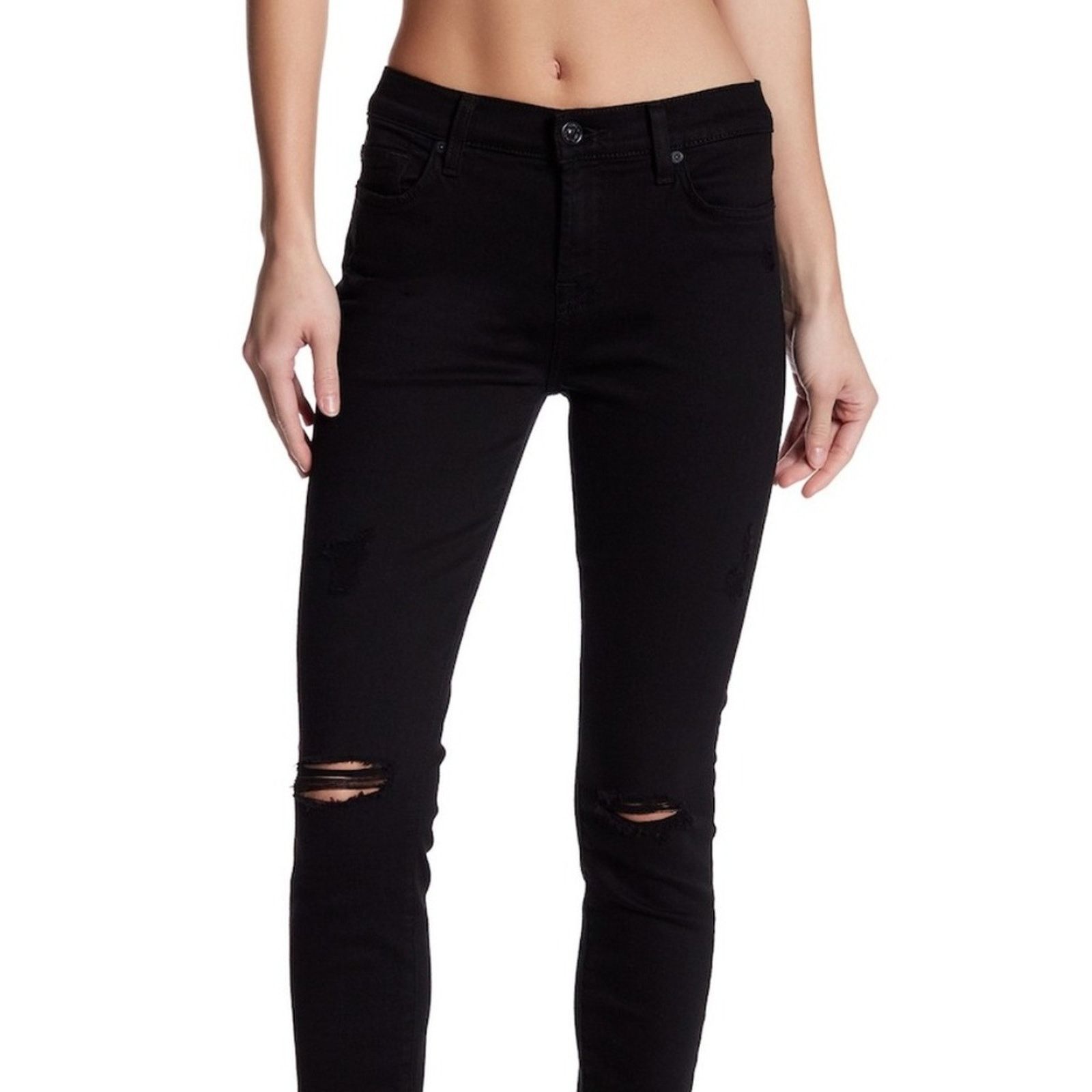 7 For All Mankind 7 For All Mankind Black Distressed Gwen Skinny Ankle Jeans Size 30" / US 8 / IT 44 - 3 Thumbnail