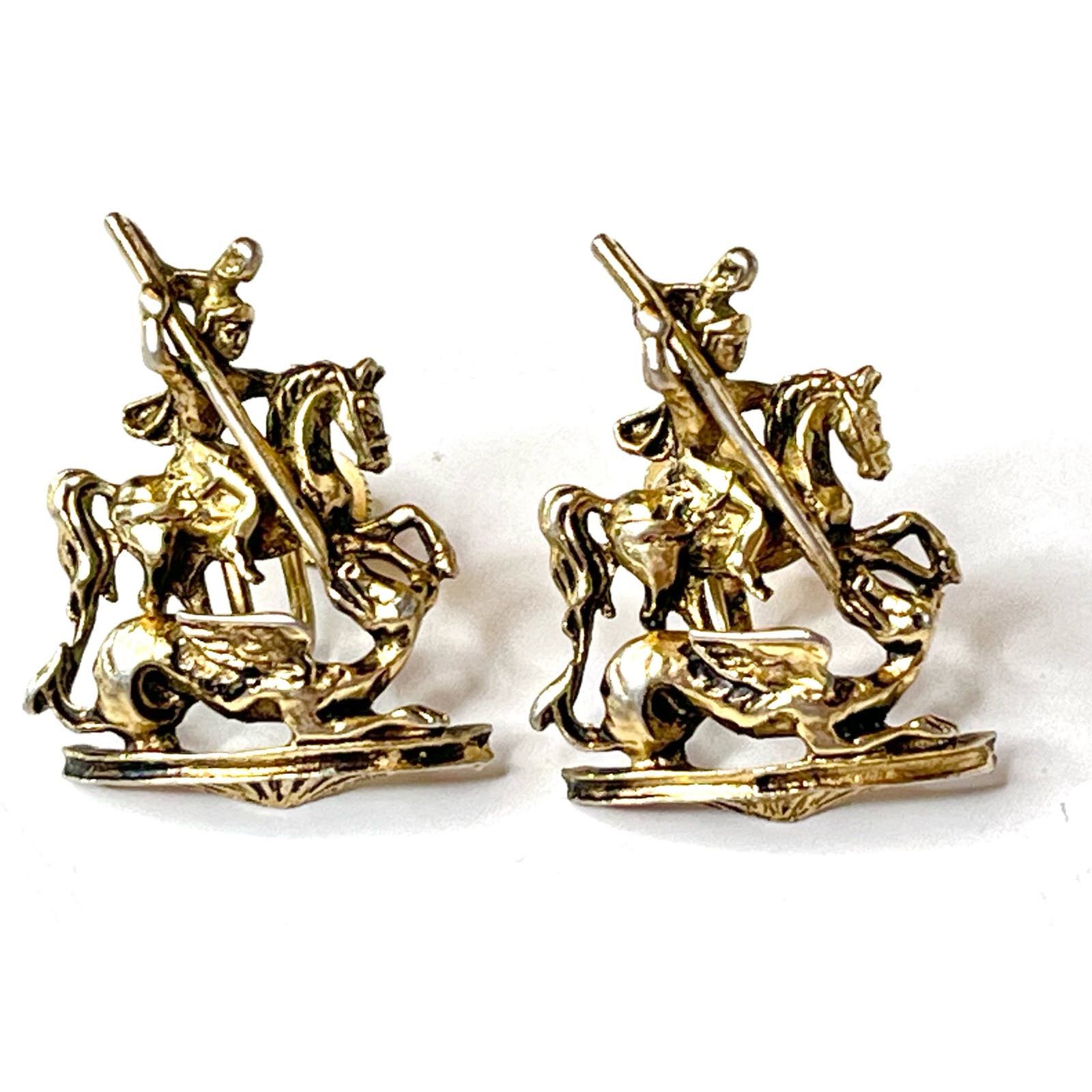 image of Vintage Coro Screw Back Earrings Dragon Horse Warrior Gold, Women's