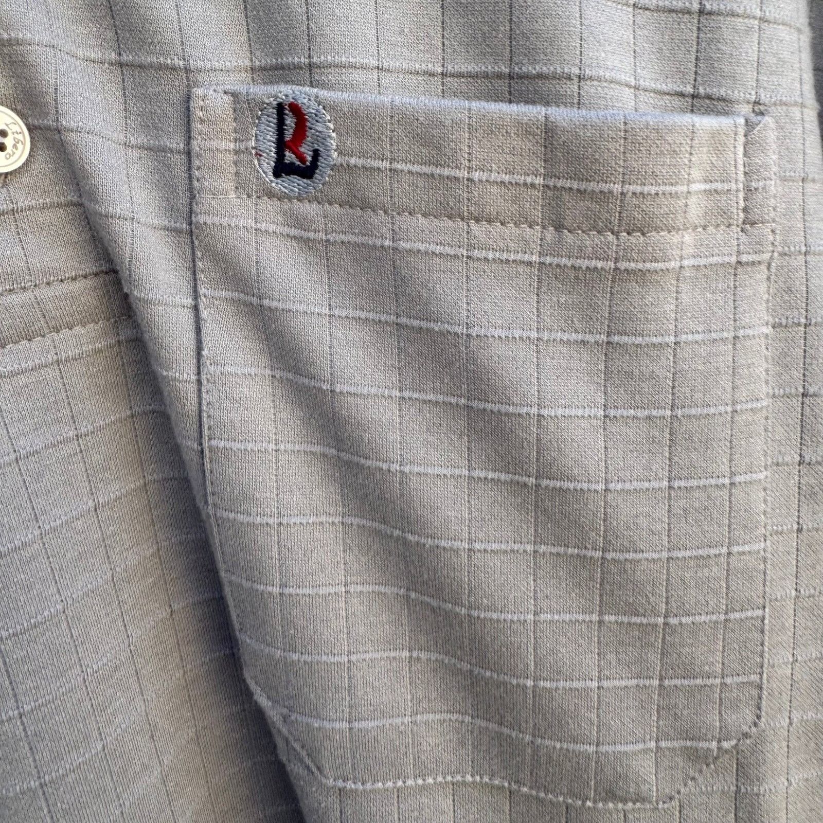 Libero Libero Mens Short Sleeve Polo Shirt Gray Grid Pattern Chest Size US L / EU 52-54 / 3 - 7 Thumbnail