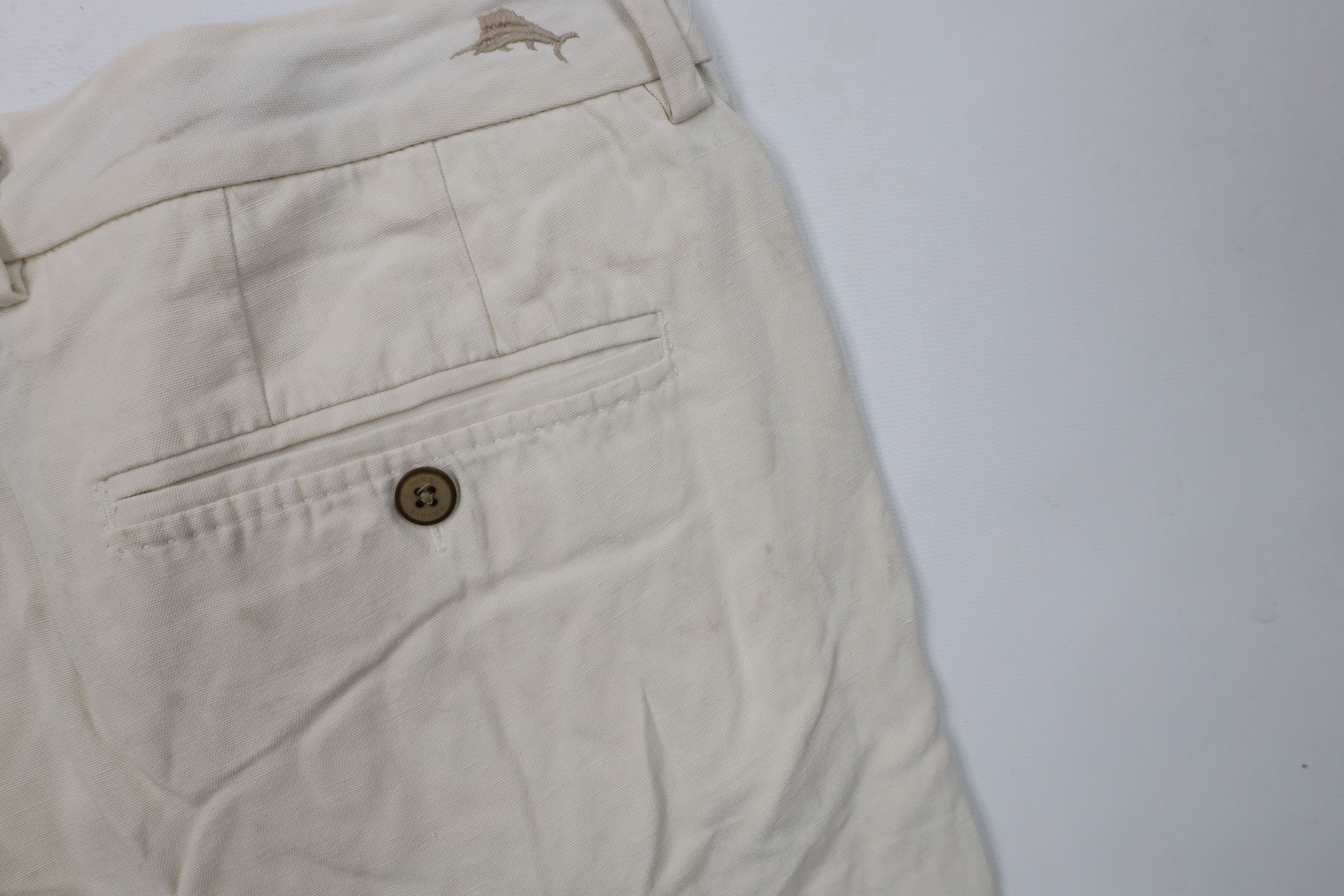 Tommy Bahama × Vintage Tommy Bahama Silk Linen Above Knee Chino Shorts Cream Size US 34 / EU 50 - 13 Thumbnail