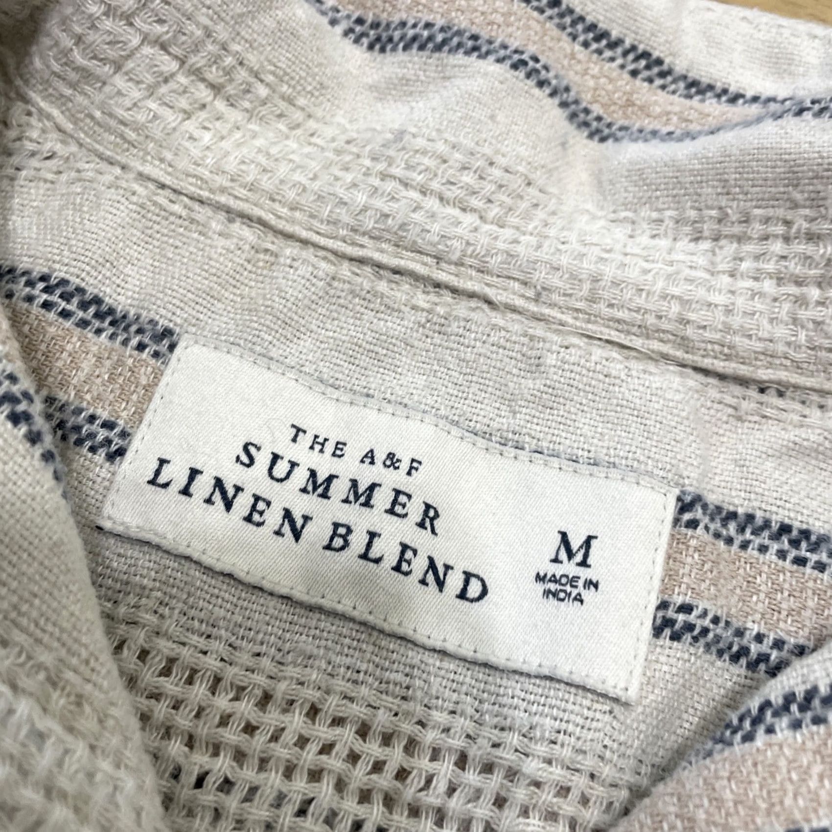 Abercrombie & Fitch Abercrombie & Fitch Shirt M Tan Stripe Short Sleeve Summer Linen Blend A&F Men Size US M / EU 48-50 / 2 - 7 Thumbnail