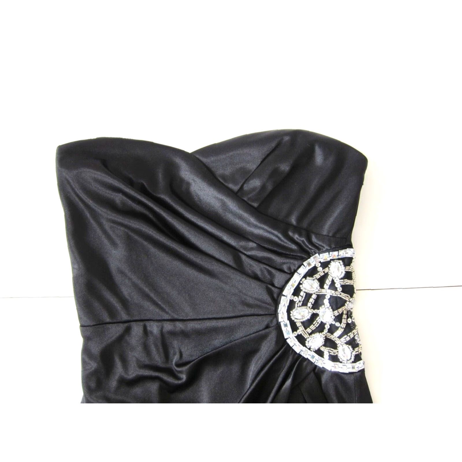 Vintage Teeze Me Black Satin Stretch Diamond Jewel Ruched Strapless Prom Party Dress M Womens Dress Size M / US 6-8 / IT 42-44 - 3 Thumbnail