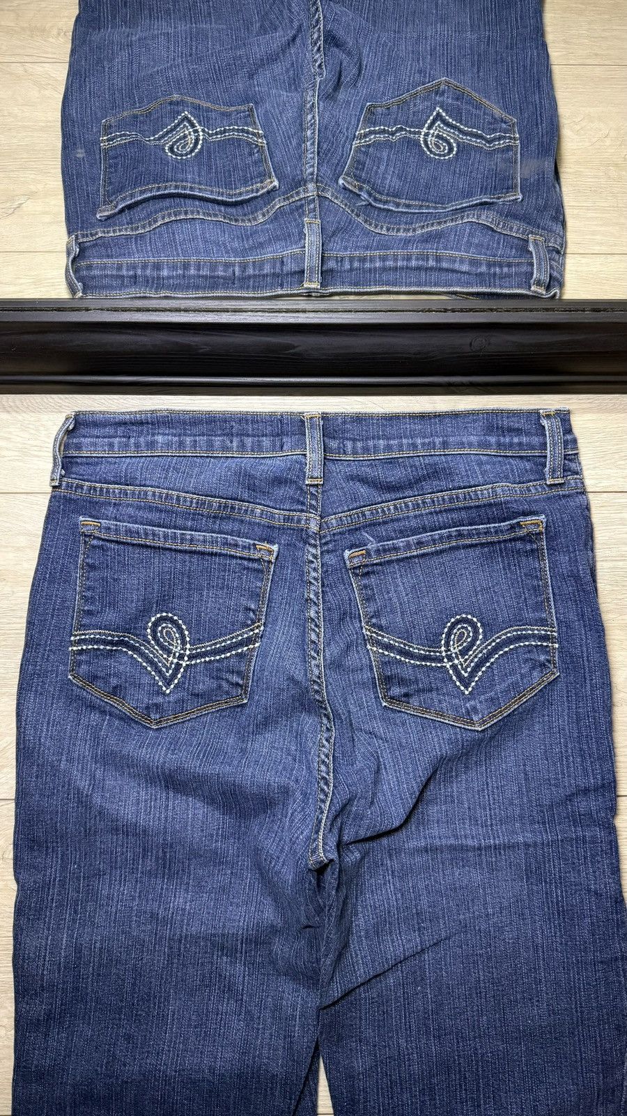 Rock & Republic Y2K 2000s NYDJ Embroidered Dark Indigo Flared Denim Jeans Size 32" / US 10 / IT 46 - 3 Thumbnail