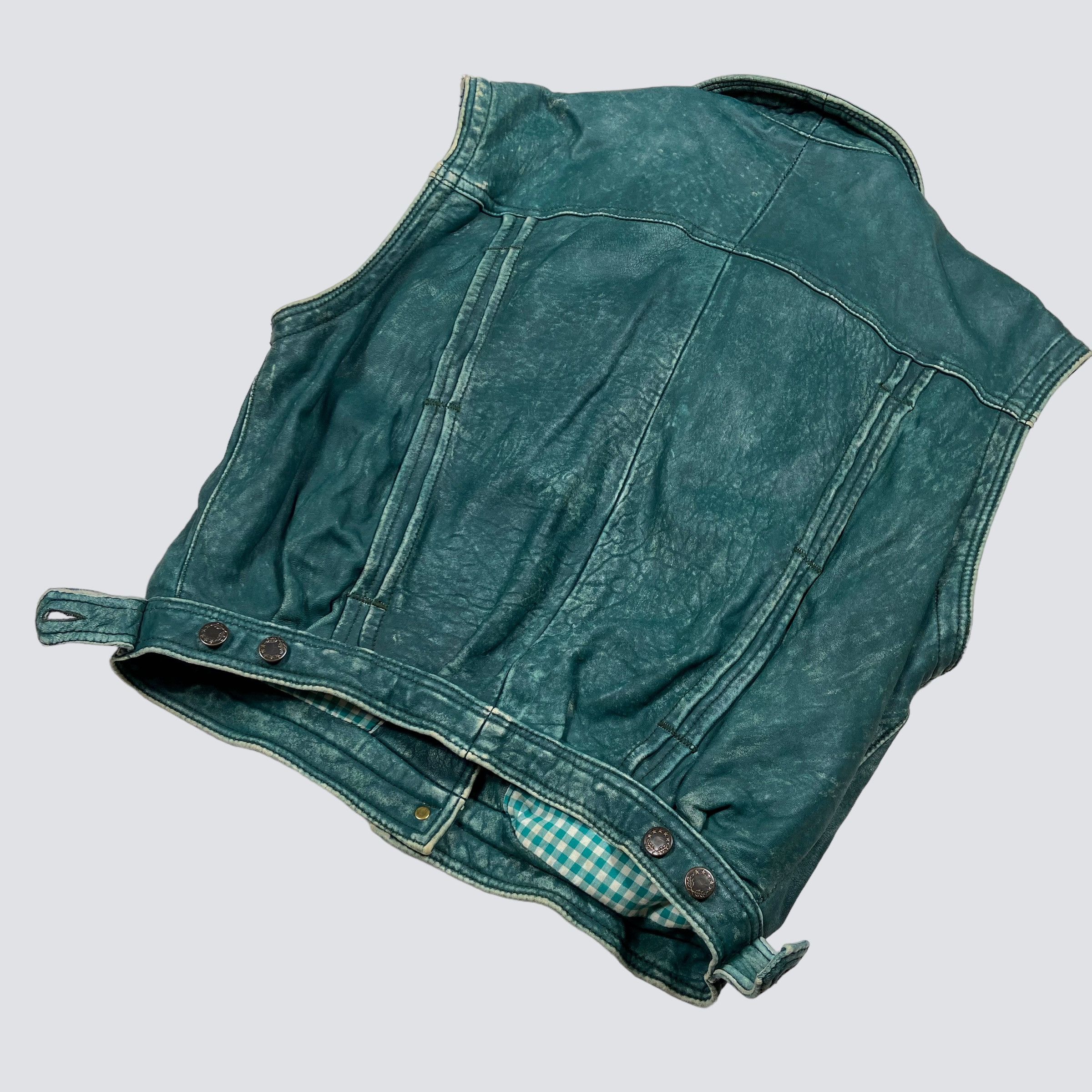 Vintage 1970s RETRO PUNK FADED DISTRESSED LEATHER MINT VEST - № 2109 Size US L / EU 52-54 / 3 - 9 Thumbnail