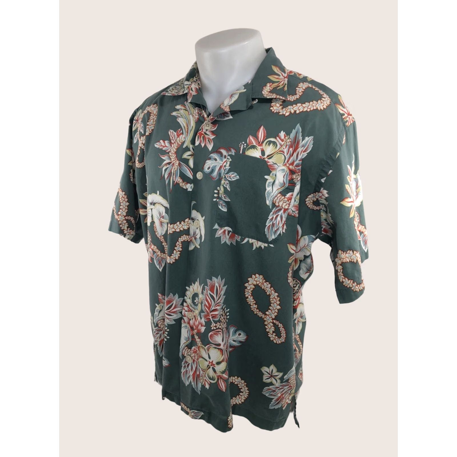 Vintage Polo Sport Ralph Lauren Vintage Hawaiian Aloha Floral L / XL Tall Shirt Short Sleeve Button-Up Men Green LT 90s Concert Theme Boys Girls Mens Womens Size US L / EU 52-54 / 3 - 1 Thumbnail