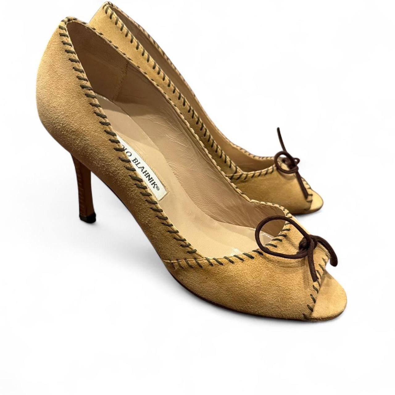 Manolo Blahnik Vintage Manolo Blahnik Suede Peep Toe Pumps Camel Size US 8.5 / IT 38.5 - 1 Thumbnail