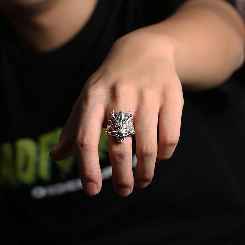 Sterling Silver × Vintage Resizable 925 Sterling Silver Dragon Head Ring Size ONE SIZE - 3 Thumbnail