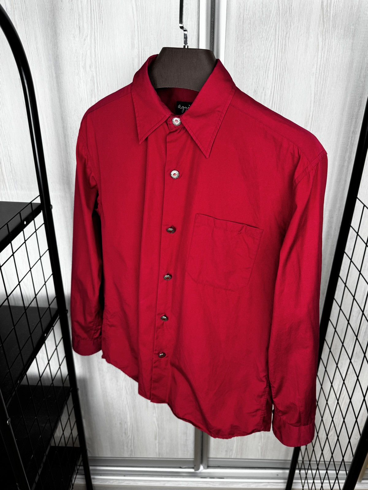 agnes b. agnes b. made in Japan vintage red w/ metal button ls shirt Size US L / EU 52-54 / 3 - 7 Thumbnail