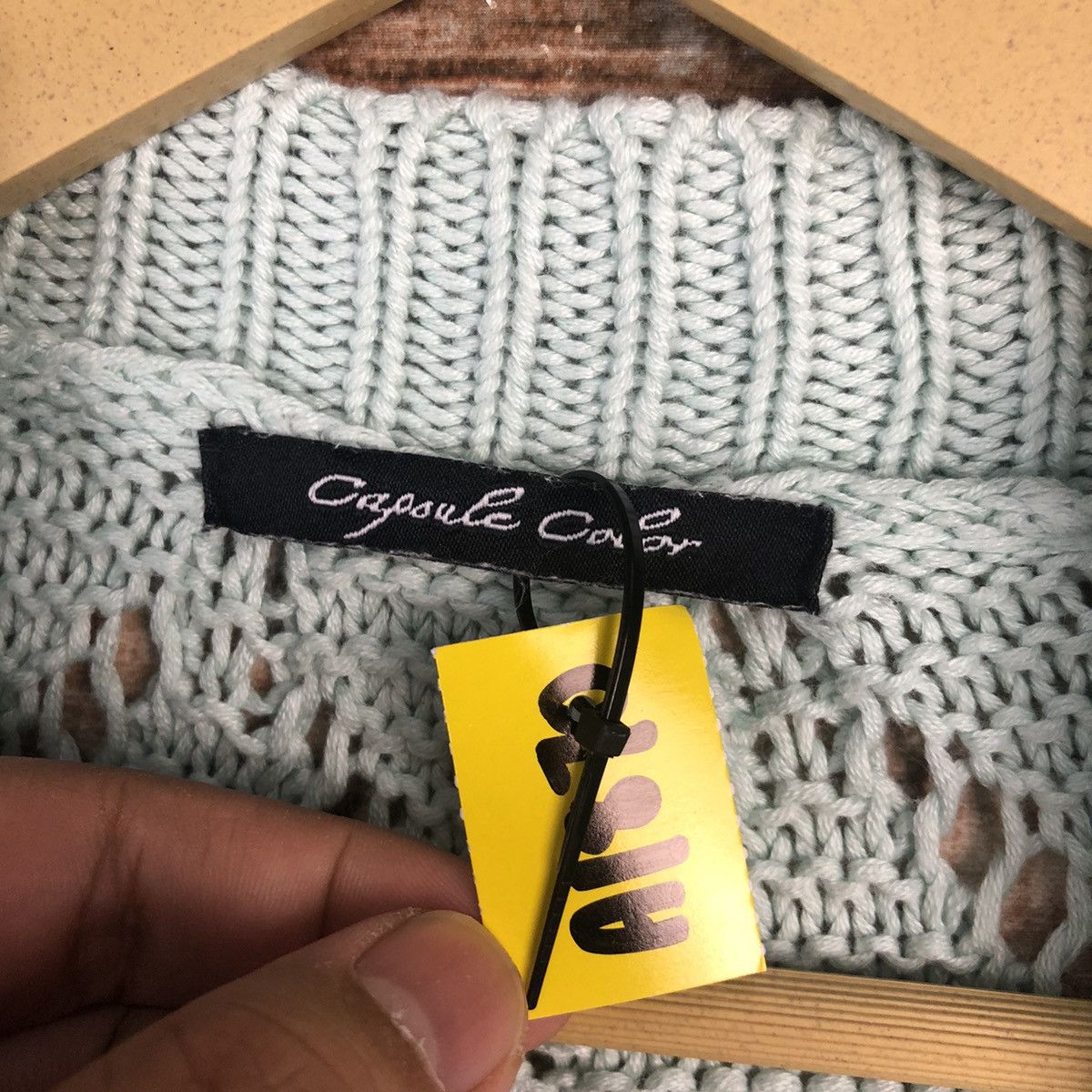 Homespun Knitwear × Japanese Brand Capoule Color Green Cardigan crochet meshnet Knitwear #A1870 Size US L / EU 52-54 / 3 - 9 Thumbnail