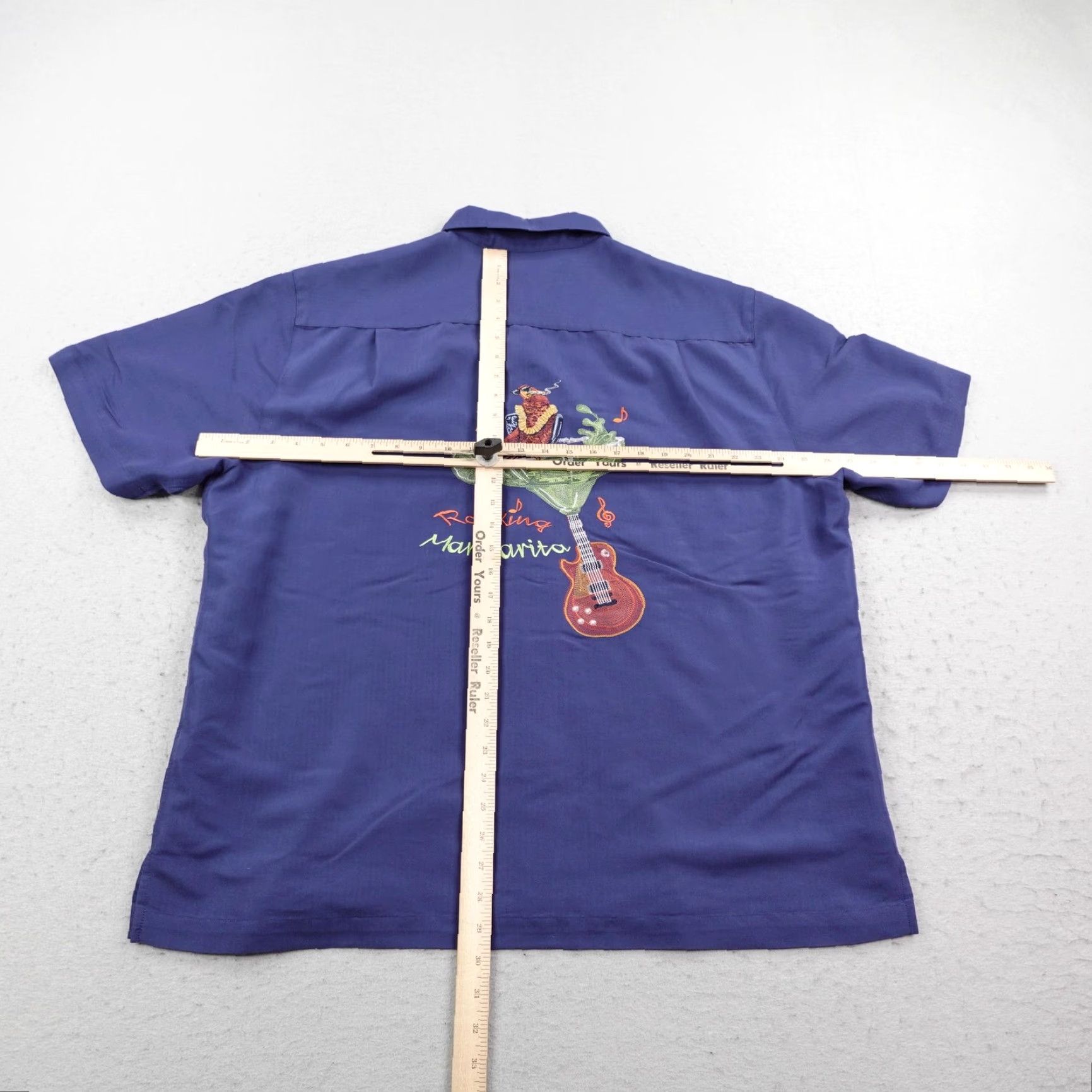 Vintage Caribbean Shirt Men XL Blue Rocking Margarita Parrot Guitar Embroidered Hawaiian Size US XL / EU 56 / 4 - 7 Thumbnail