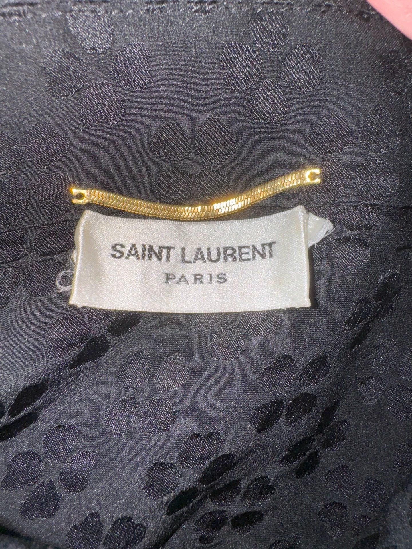 Saint Laurent Paris SLP22S silk Black Samurai shirt with all-over clover print Size L / US 10 / IT 46 - 3 Thumbnail