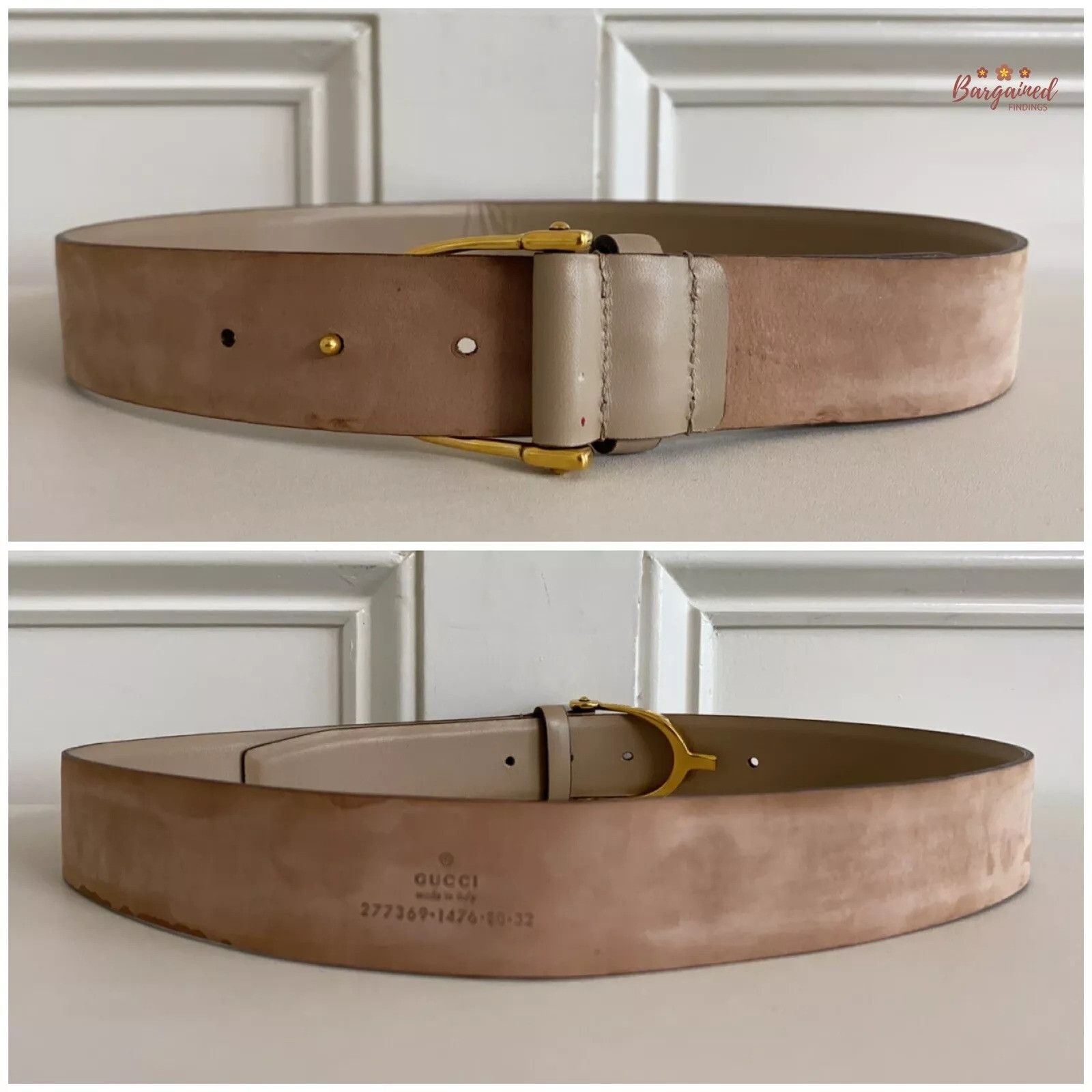 Gucci Gucci Beige Calfskin Leather Gold Horsebit Buckle Belt Size 28 - 4 Thumbnail