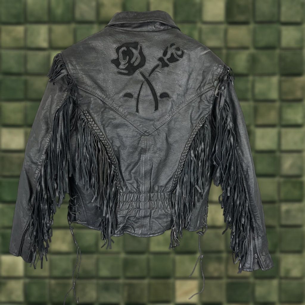 Vintage VINTAGE Black Leather Jacket Womens M Moto Fringe Scrolls Braids Biker Whimsigoth Rock Leather Jacket? Size M / US 6-8 / IT 42-44 - 1 Thumbnail