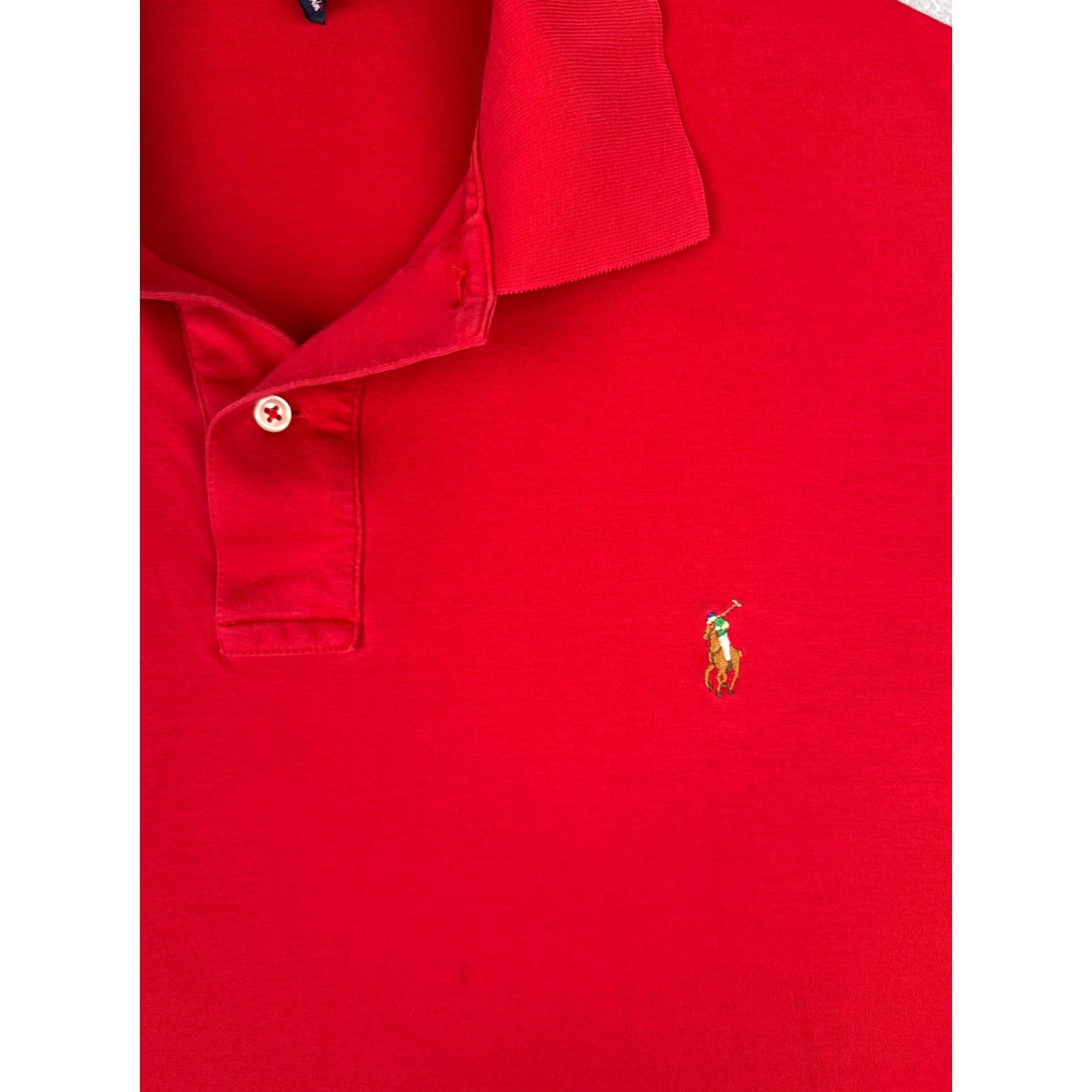 Ralph Lauren VINTAGE Ralph Lauren Polo Shirt Mens Large Tall Red 100% Cotton Jersey All Seasons Breathable 3-Button Polo Shirt Mens L Red 90s/80s Sports Theme Size US L / EU 52-54 / 3 - 6 Thumbnail