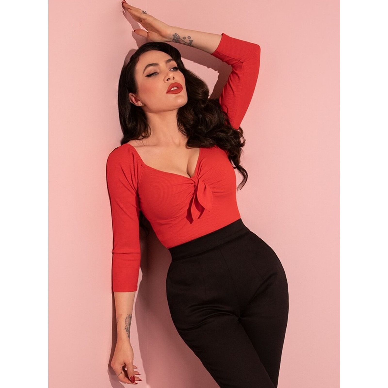 Vintage NWOT Vixen by Micheline Pitt Red Knot-Front Crop Top 2X Size XXL / US 16-18 / IT 52-54 - 5 Thumbnail