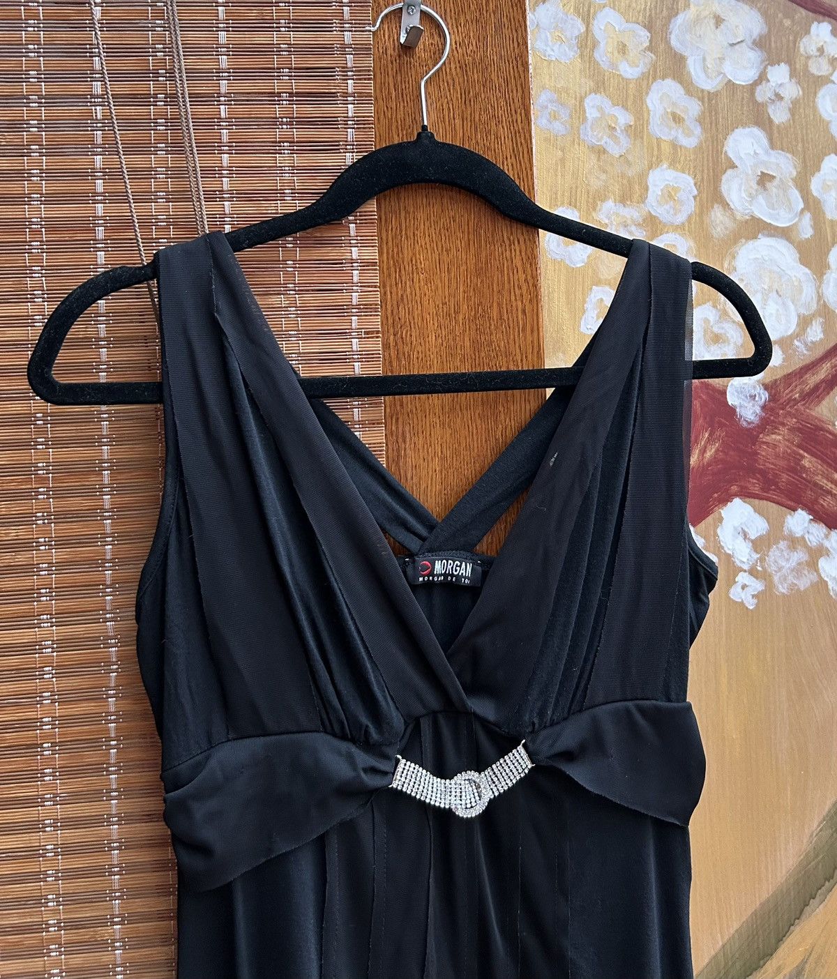 Morgan De Toi Y2K Morgan de Toi Black Draped V-Neck Top Rhinestone Buckle Size M / US 6-8 / IT 42-44 - 4 Thumbnail
