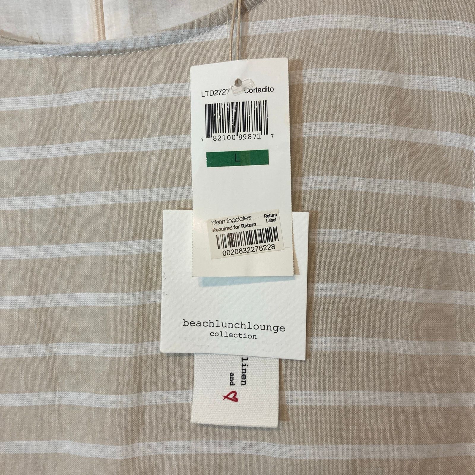 Other NWT BeachLunchLounge Linen Blend Tan White Stripes Dress Size L / US 10 / IT 46 - 3 Thumbnail