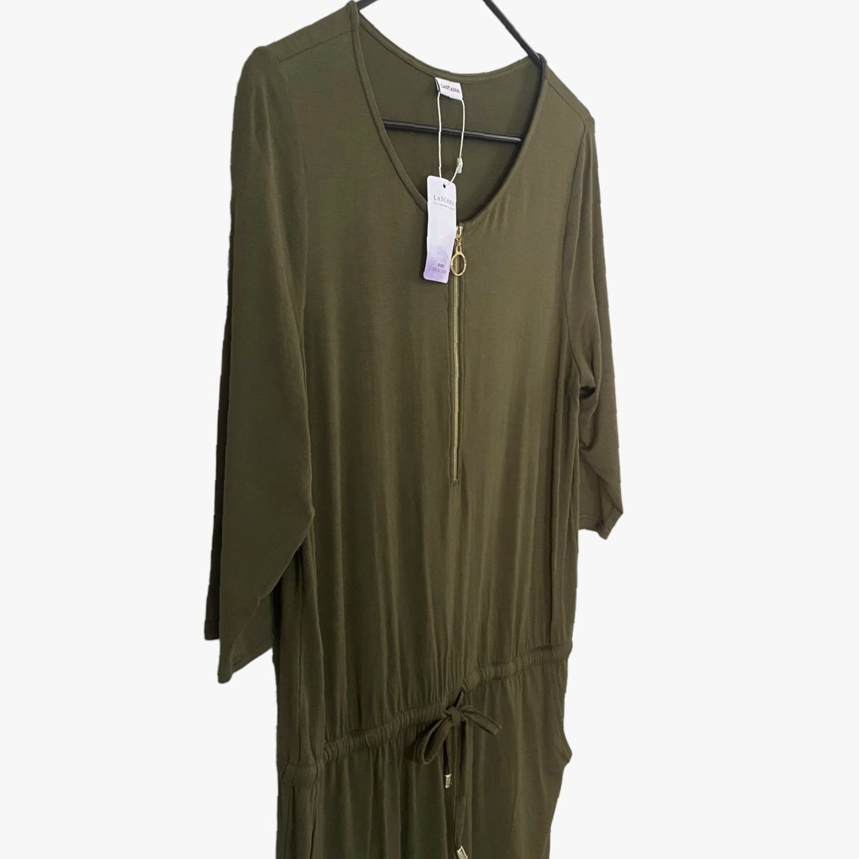 Vintage LASCANA Zip-Front Mini Dress Green Women's Size 6 Casual Drawstring Beach 3/4 Sleeve Size M / US 6-8 / IT 42-44 - 4 Thumbnail