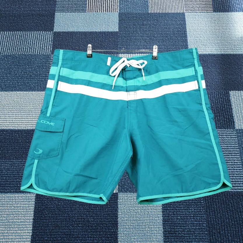Vintage Teal Cove Swim Trunks Mens XXL 2XL Blue Board Shorts Striped Surfing Size US 39 - 1 Thumbnail