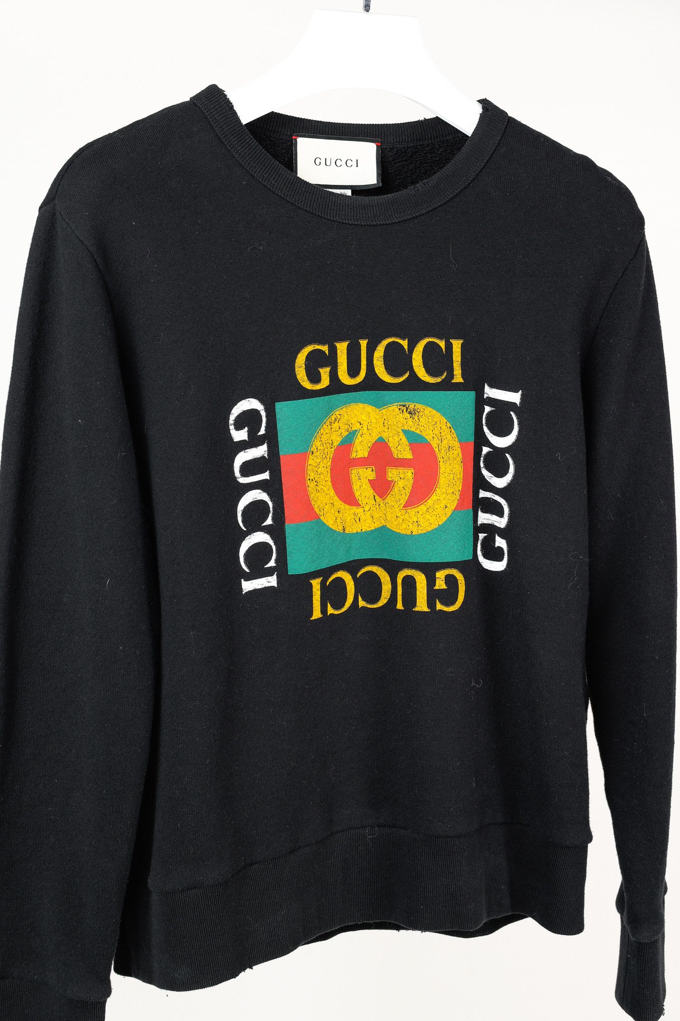 Gucci Gucci Black Distressed-Effect Logo-Print Cotton Sweatshirt Size US S / EU 44-46 / 1 - 3 Thumbnail
