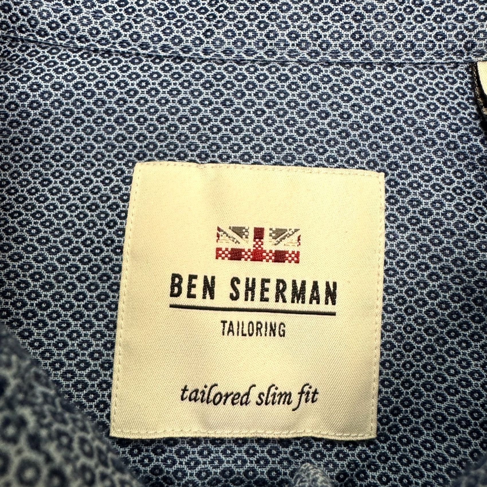 Ben Sherman Ben Sherman Dress Shirt Mens 14.5 Slim Blue Geometric Cotton Shirt Size 40R - 7 Thumbnail