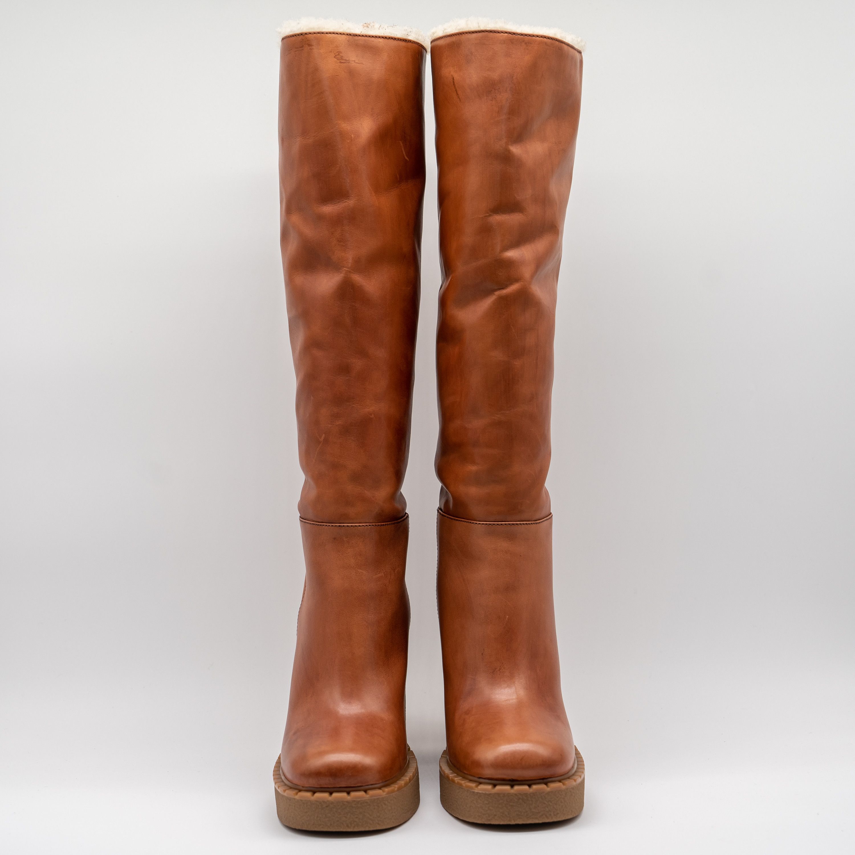 Prada 40eu 10 US Prada Cognac Shearling Fur Block Heel Boots Brown Size US 10 / IT 40 - 2 Thumbnail
