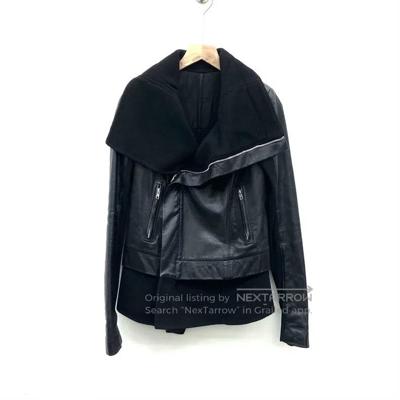 Rick Owens Rick Owens Black irregular lapel motorcycle leather jacket Size XS / US 0-2 / IT 36-38 - 1 Thumbnail