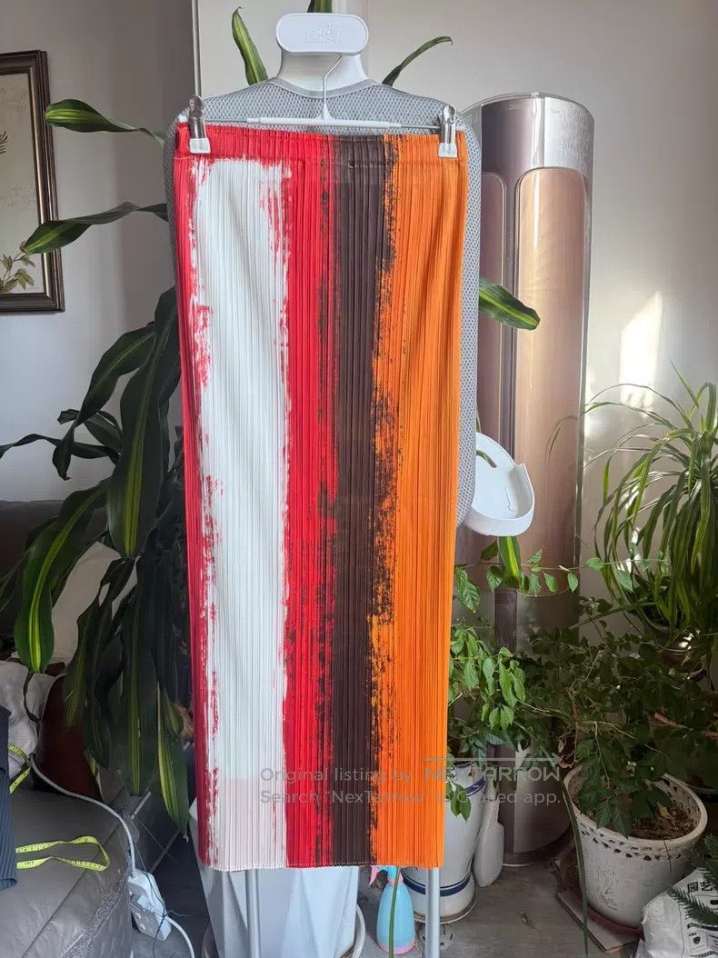 Issey Miyake Issey Miyake size:3 Oil Painting Red Orange Rendering Stri Size 31" - 5 Thumbnail