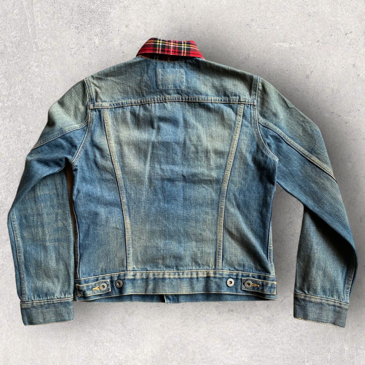 Comme des Garcons Junya Denim Trucker Jacket With Tartan Collar Size US S / EU 44-46 / 1 - 2 Thumbnail