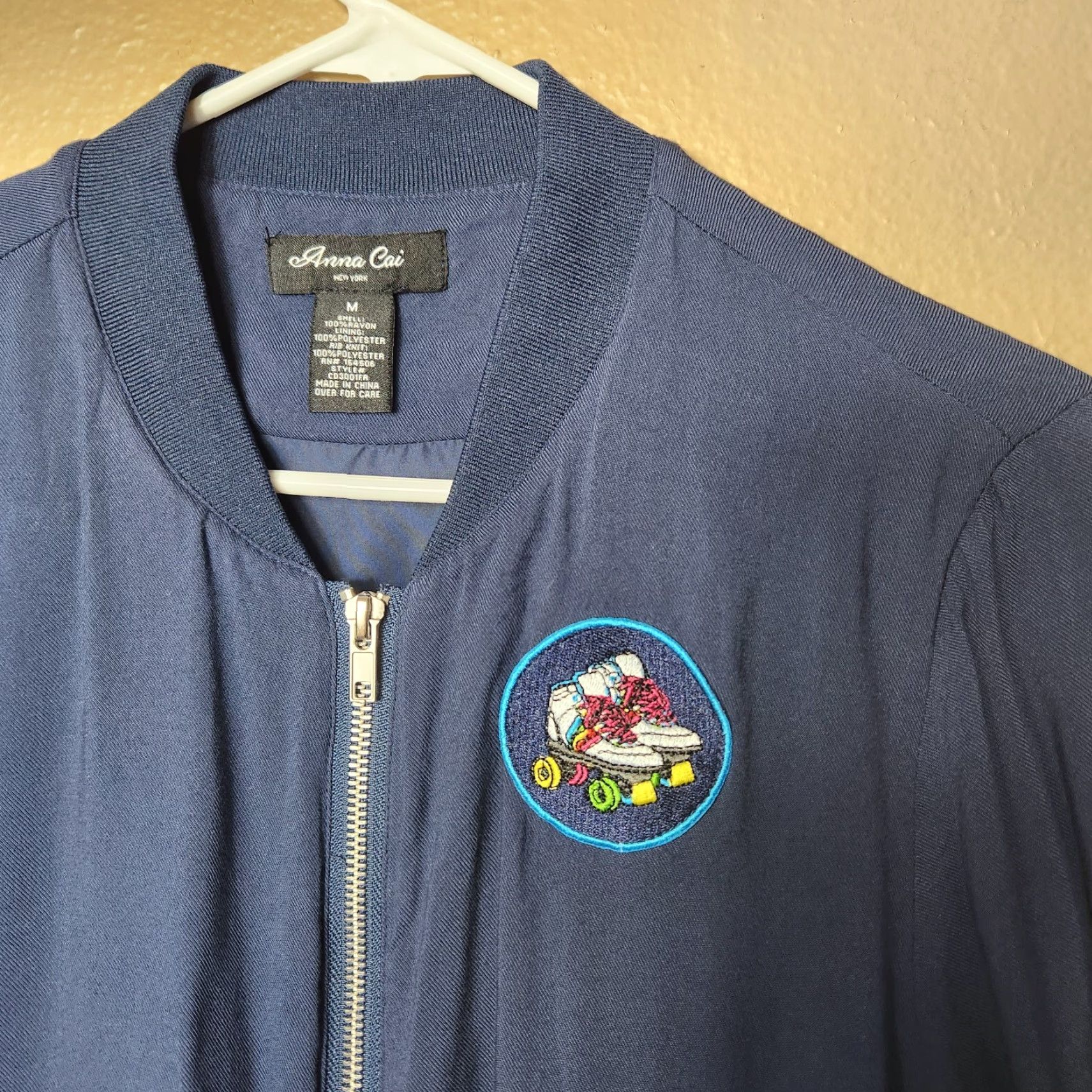 Vintage Francescas Bomber Jacket-Size M Navy Blue Short Sleeve Long Sleeve ZIP Embroidered Patch Roller Blade Ladies Jacket Size M / US 6-8 / IT 42-44 - 4 Thumbnail