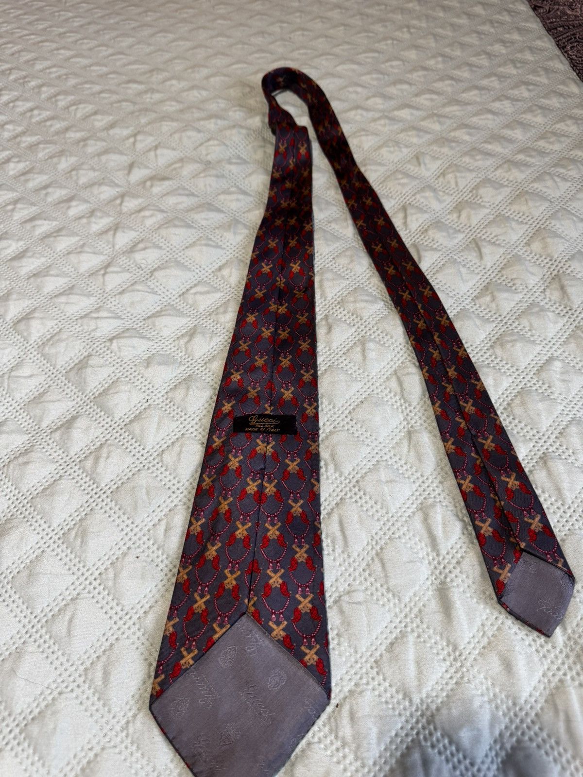 Gucci Vintage 80s Gucci Silk Tie - Heraldic / Crest Pattern Size 40 - 2 Thumbnail